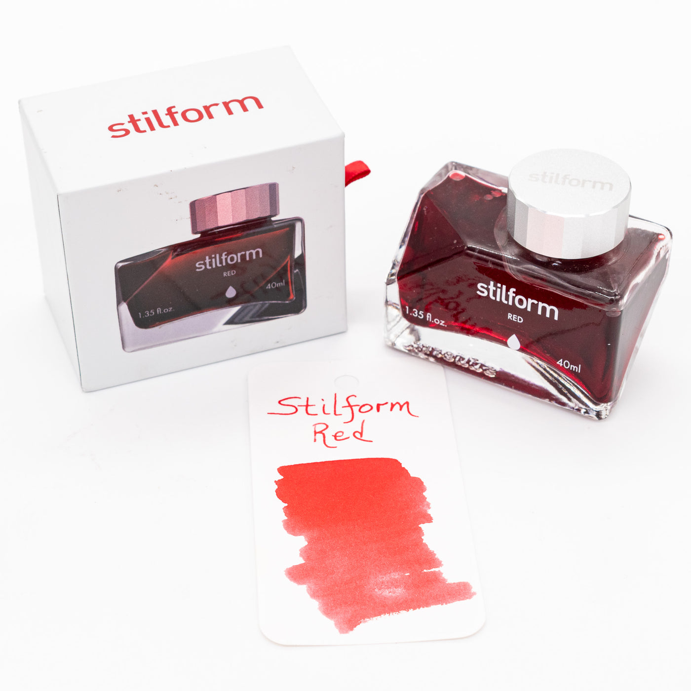Stilform Ink Bottle Red – 40ml bottle with ink swatch sample