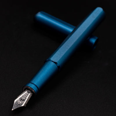 Stilform INK Fountain Pen Night Sky – nib closeup, uncapped and leaning toward camera