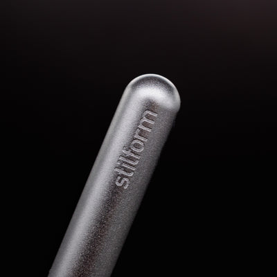Stilform PEN Ballpoint Pen Comet Grey - closeup of Stilform logo on barrel