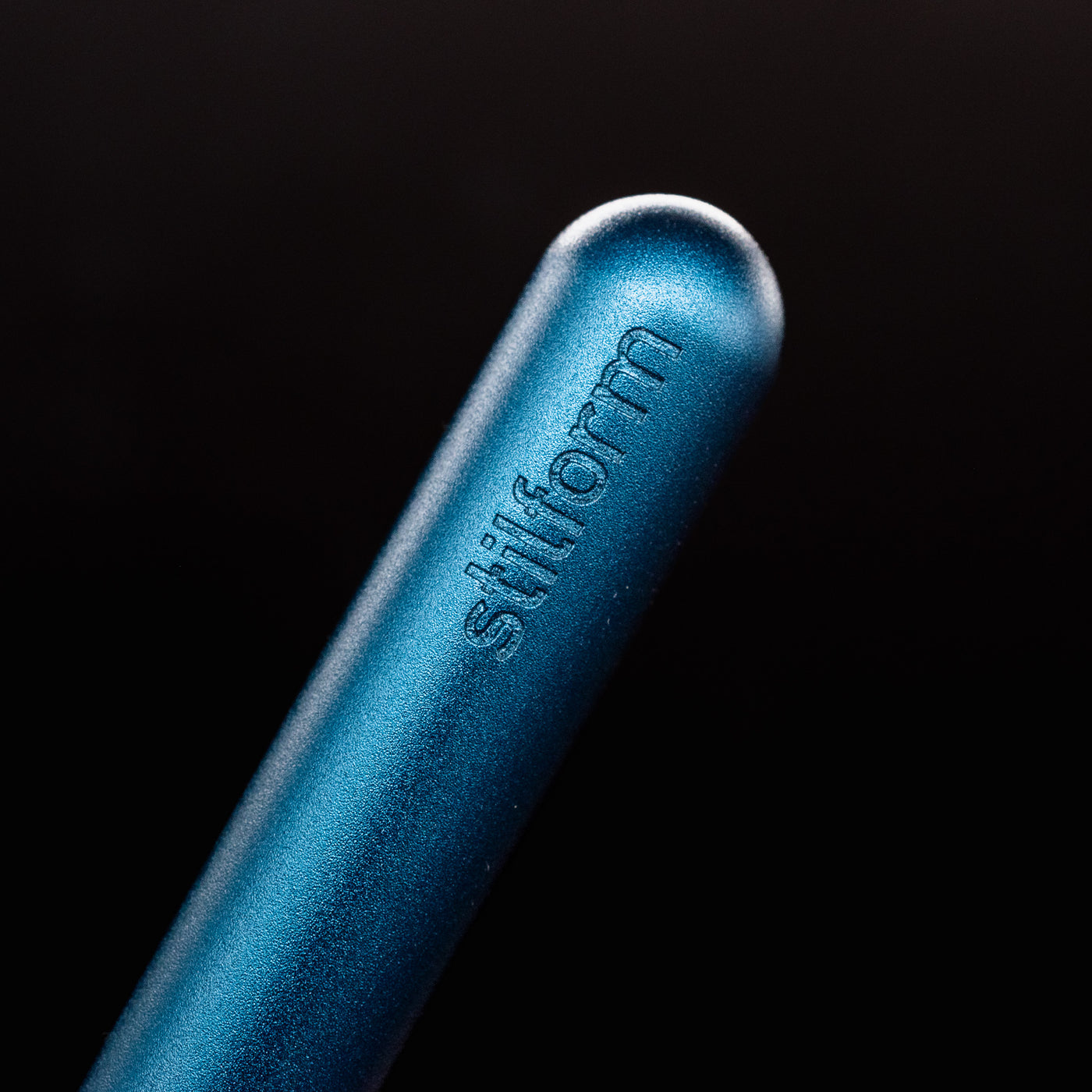 Stilform PEN Ballpoint Pen Night Sky Aluminum - closeup of Stilform logo on barrel