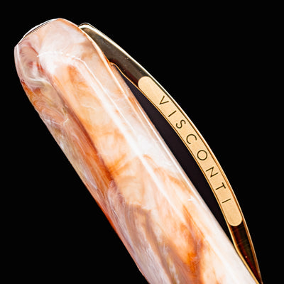 Visconti Comedia Virgilio Fountain Pen clip close-up with gold Visconti branding