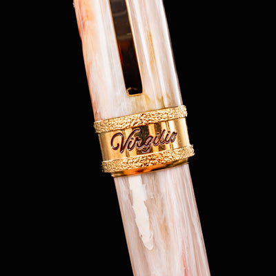 Close-up of Virgilio engraved cap band on Visconti Comedia Fountain Pen