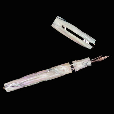 Horizontal layout of Visconti Divina Abalone Serial #1 Fountain Pen with uncapped design