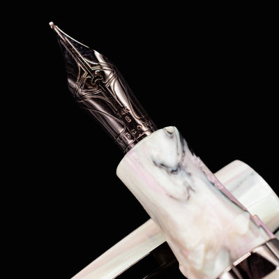 Close-up of the Visconti 18k gold nib on the Divina Abalone Serial #1 Fountain Pen