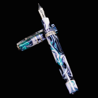 Top-down view of uncapped Visconti Homo Sapiens Air fountain pen with detailed resin pattern