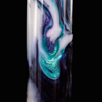 Detailed view of the shimmering teal, purple, and white resin on the Visconti Homo Sapiens Air Fountain Pen