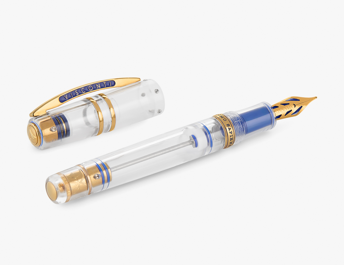 Visconti Homo Sapiens Full Demo Fountain Pen with cap and body separated to show closure