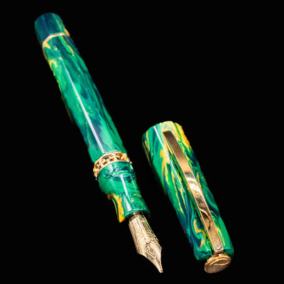Visconti Medici Palazzo Riccardi fountain pen uncapped with nib and cap shown separately