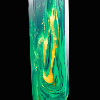 Close-up of shimmering green and gold resin pattern on the Visconti Medici Palazzo Riccardi fountain pen barrel
