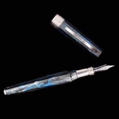 Disassembled Visconti Mirage Mythos Poseidon Fountain Pen with barrel and cap separated