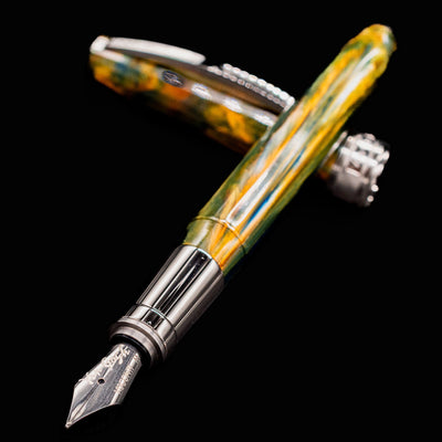 Close-up of Visconti Van Gogh Café Terrace at Night fountain pen nib and section