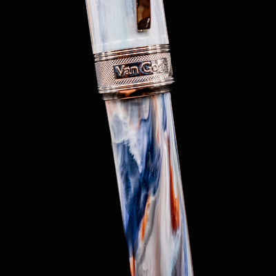Visconti Van Gogh Old Vineyard Fountain Pen cap band with Van Gogh engraving and vibrant resin detail