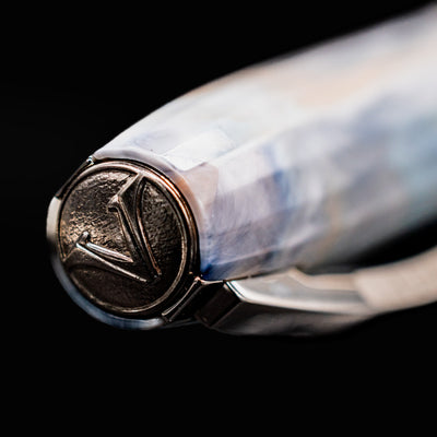 Finial close-up of Visconti Van Gogh Old Vineyard with Peasant Woman Fountain Pen featuring Visconti logo