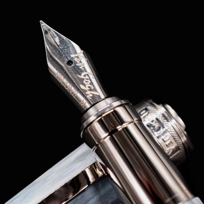 Close-up of Visconti Van Gogh nib engraving on Old Vineyard with Peasant Woman fountain pen