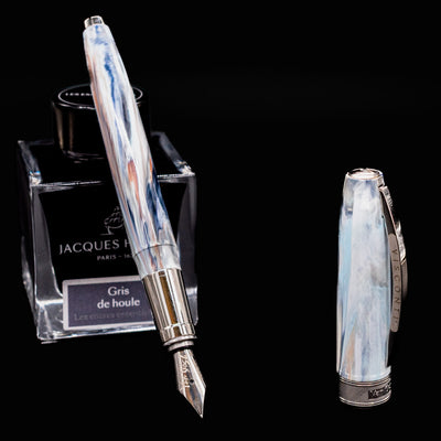 Visconti Van Gogh Old Vineyard with Peasant Woman Fountain Pen uncapped and displayed with ink bottle