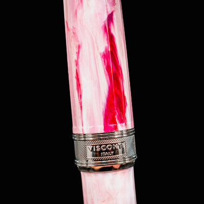 Macro of Visconti Van Gogh Souvenir de Mauve pen band showing Italy engraving and marbled finish