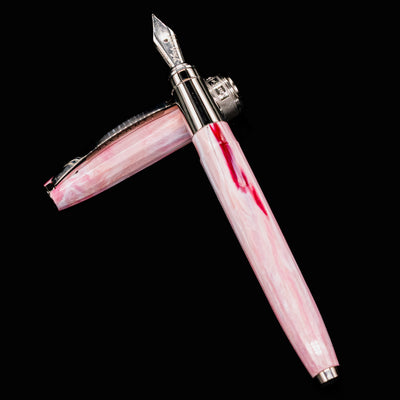 Top-down view of Visconti Van Gogh Souvenir de Mauve Fountain Pen with cap resting across body