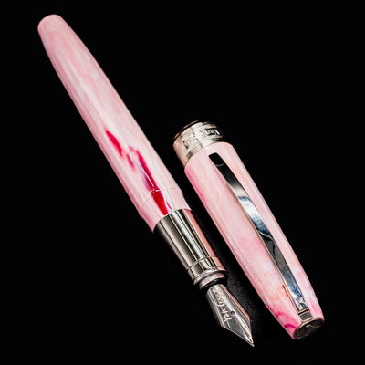Full view of uncapped Visconti Van Gogh Souvenir de Mauve Fountain Pen showing grip section and cap