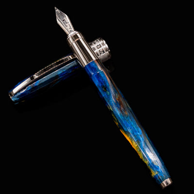Full view of the Visconti Van Gogh Starry Night Fountain Pen uncapped, showing detailed swirling pattern and nib.
