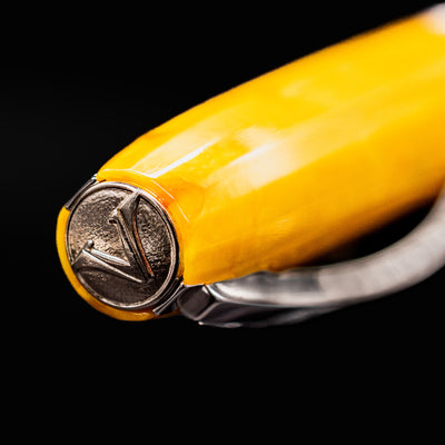 Visconti Van Gogh Sunflowers Fountain Pen cap finial with metallic Visconti logo