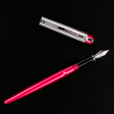 Wahl Eversharp Skyline Fountain Pen - Red & Chrome open with cap off, viewed from above