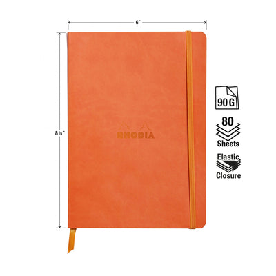 Rhodia Rhodiarama Soft Cover A5 Tangerine Dotted Notebook Measurements