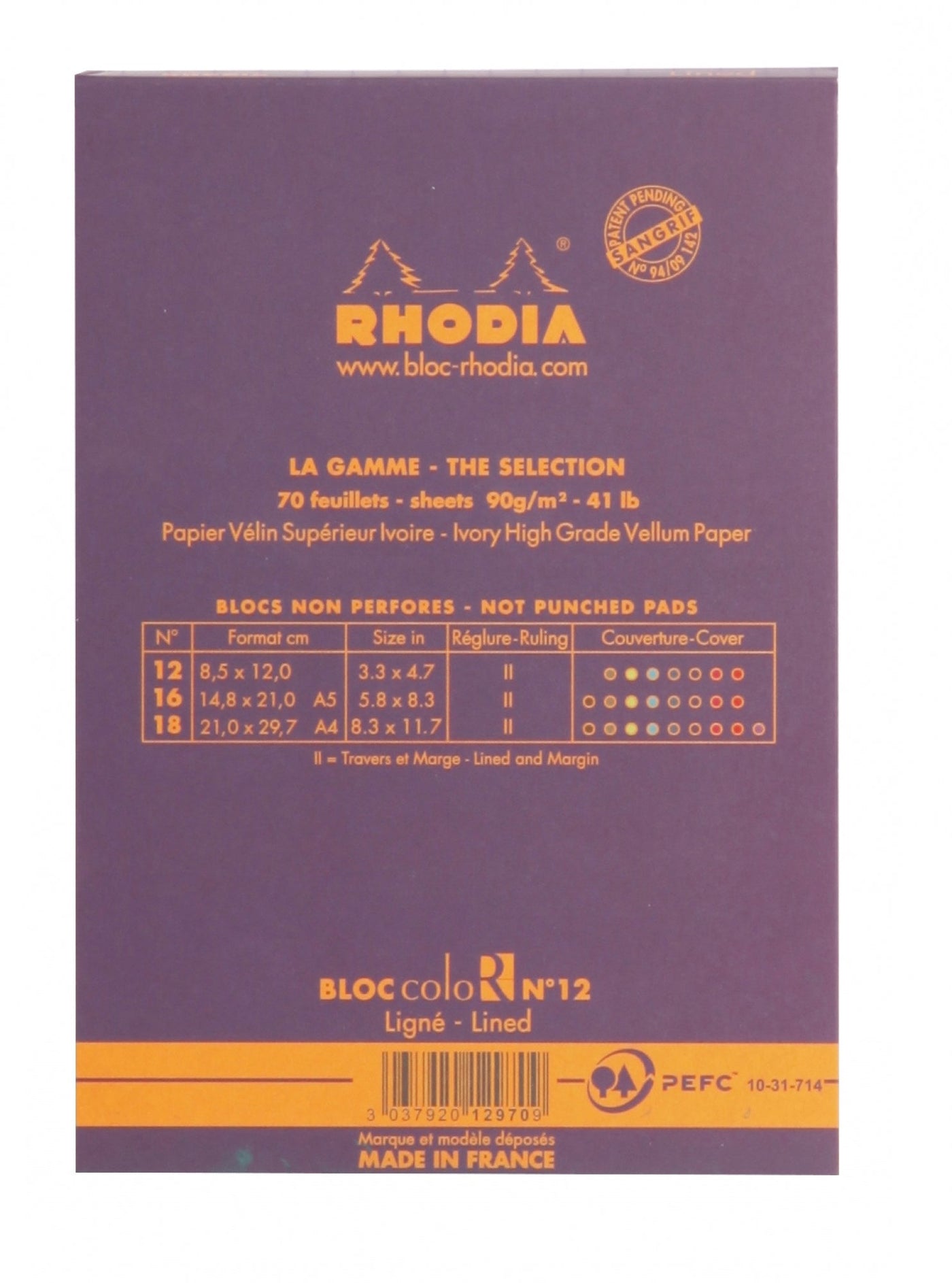 Rhodia Violet Ruled Stapled Color Pads Back Cover