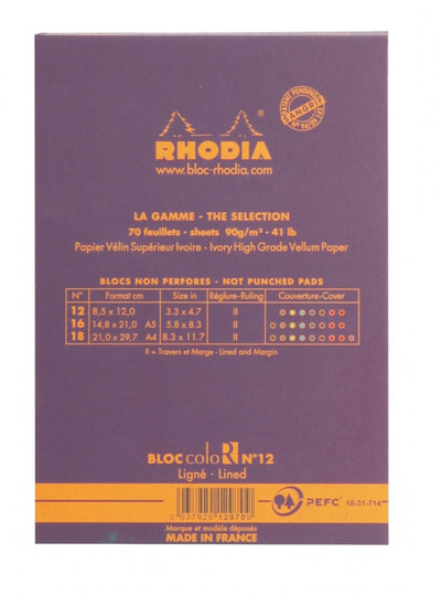 Rhodia Violet Ruled Stapled Color Pads Back Cover