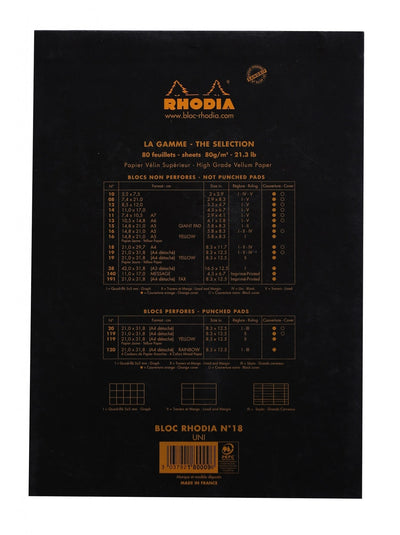 Rhodia No 18 Top Staplebound A4 Black Blank Notepad Back Cover