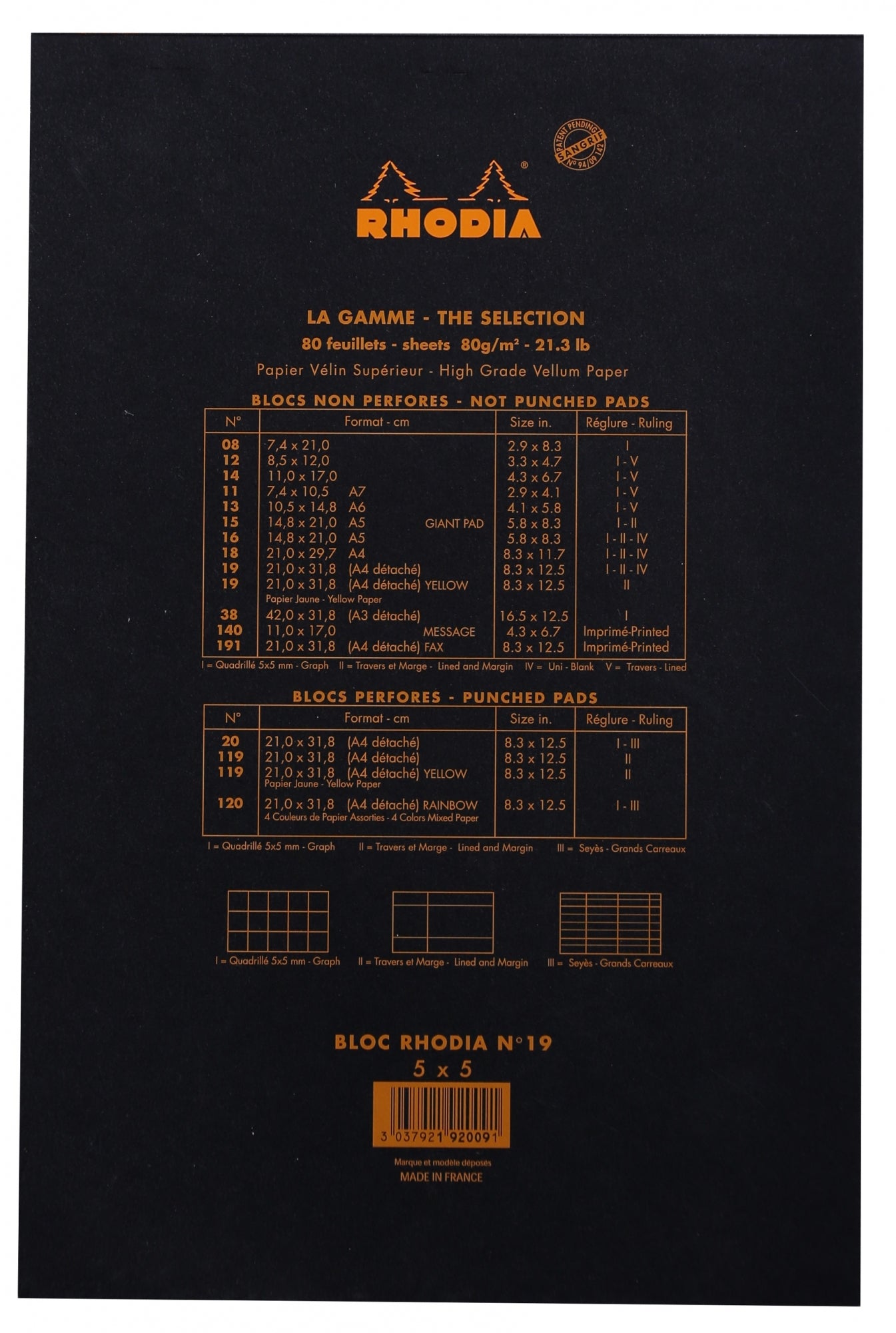 Rhodia No 19 Top Staplebound A4 Black Graph Notepad Back Cover