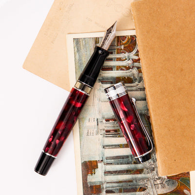 Aurora Optima Auroloide Burgundy Fountain Pen Dark Red And Black With Silver Trim