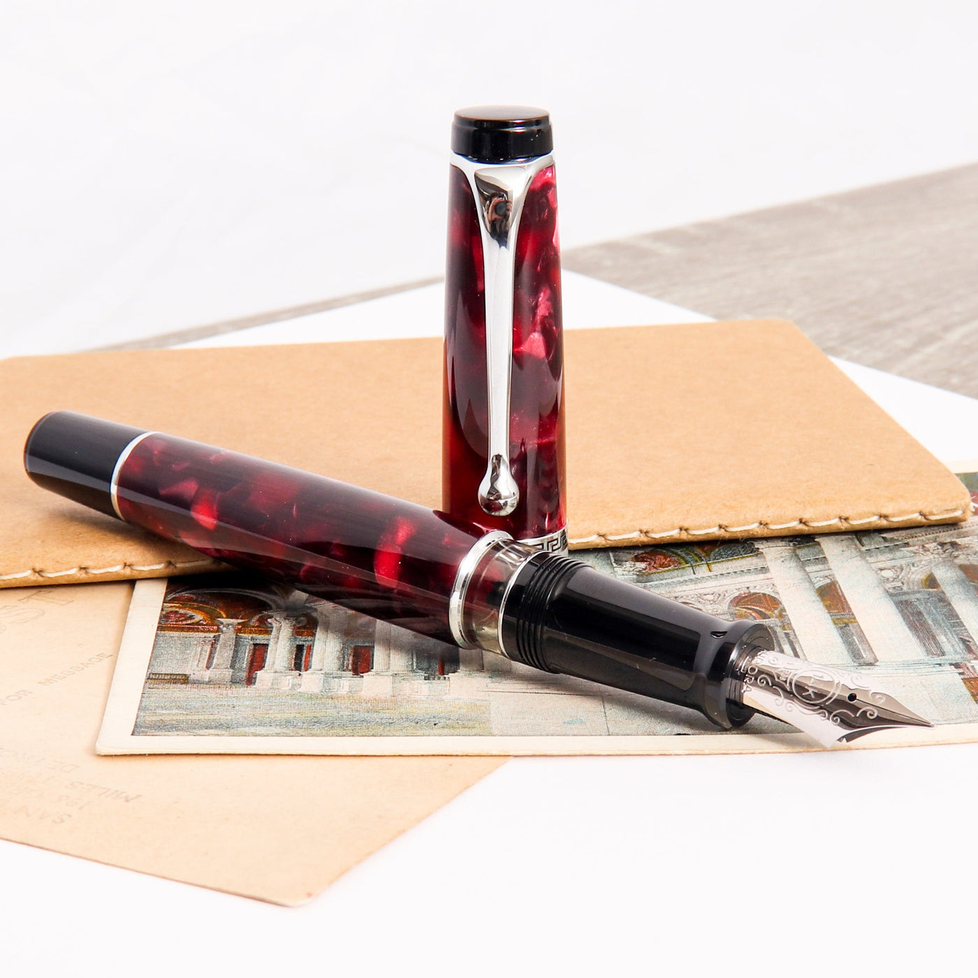 Aurora Optima Auroloide Burgundy Fountain Pen Uncapped