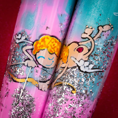Romantic Robin's Egg Blue and Pink 'Love's Little Lark' Pen with Hand-Painted Cupids and Hearts