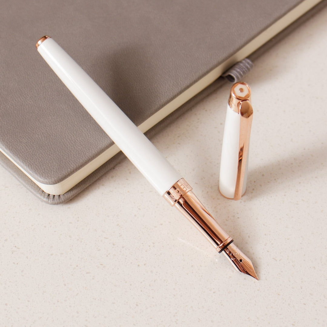 Caran D'Ache Leman Slim Fountain Pen - White & Rose Gold – Truphae
