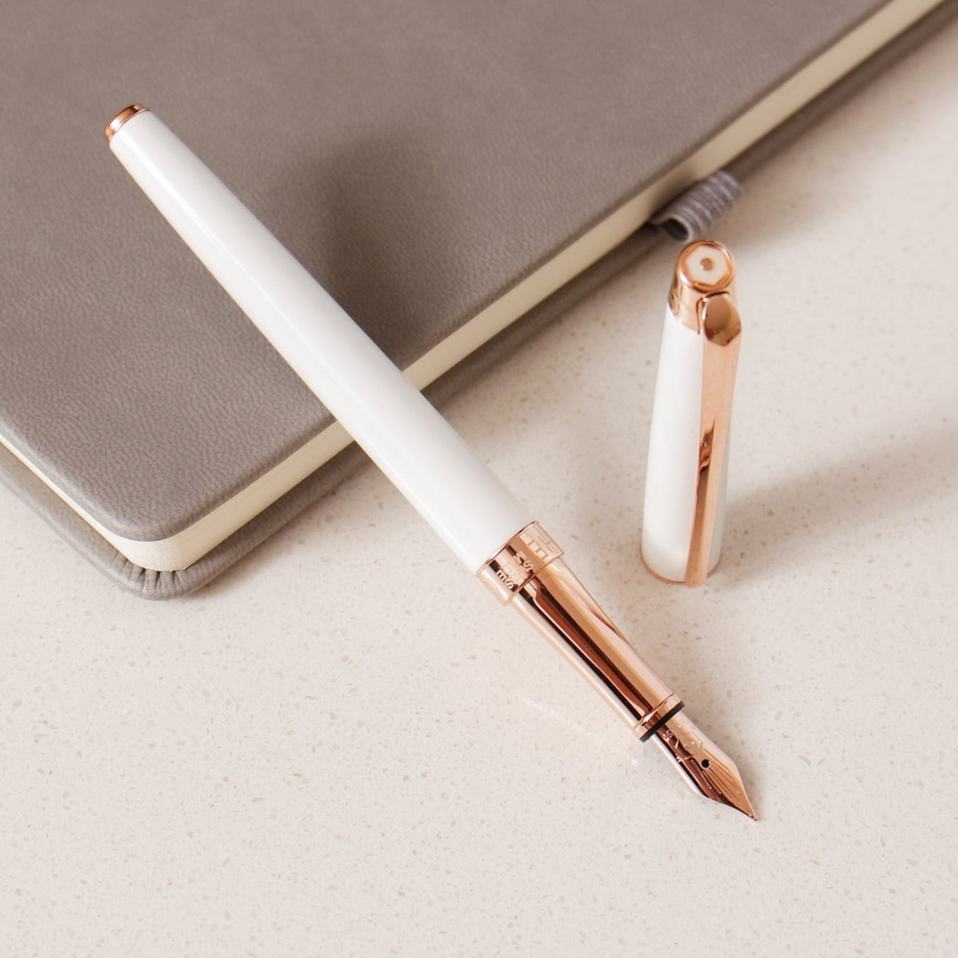 Caran D'Ache Leman Slim White & Rose Gold Fountain Pen