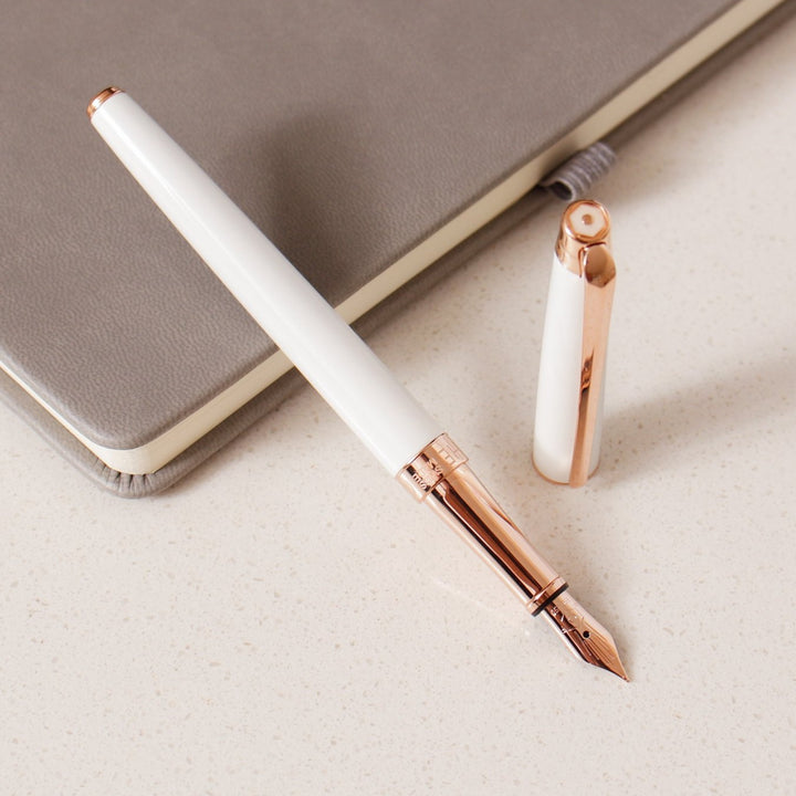 Caran D'Ache Leman Slim Fountain Pen - White & Rose Gold – Truphae