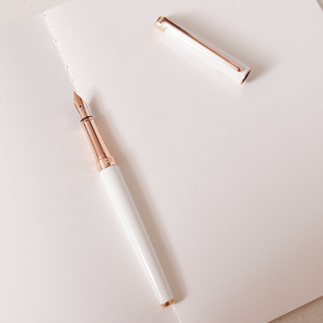 Caran D'Ache Leman Slim Fountain Pen - White & Rose Gold – Truphae