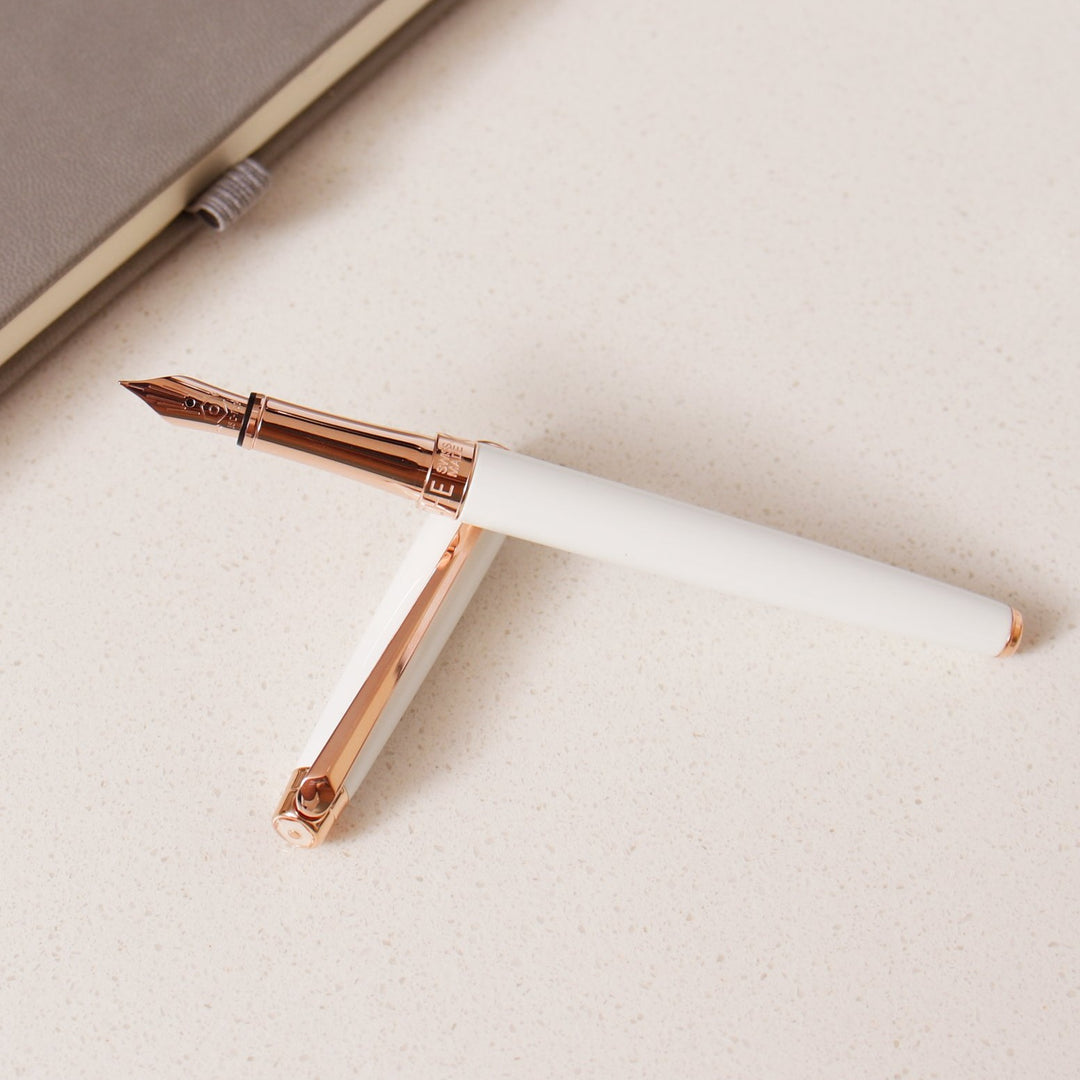 Caran D'Ache Leman Slim Fountain Pen - White & Rose Gold – Truphae