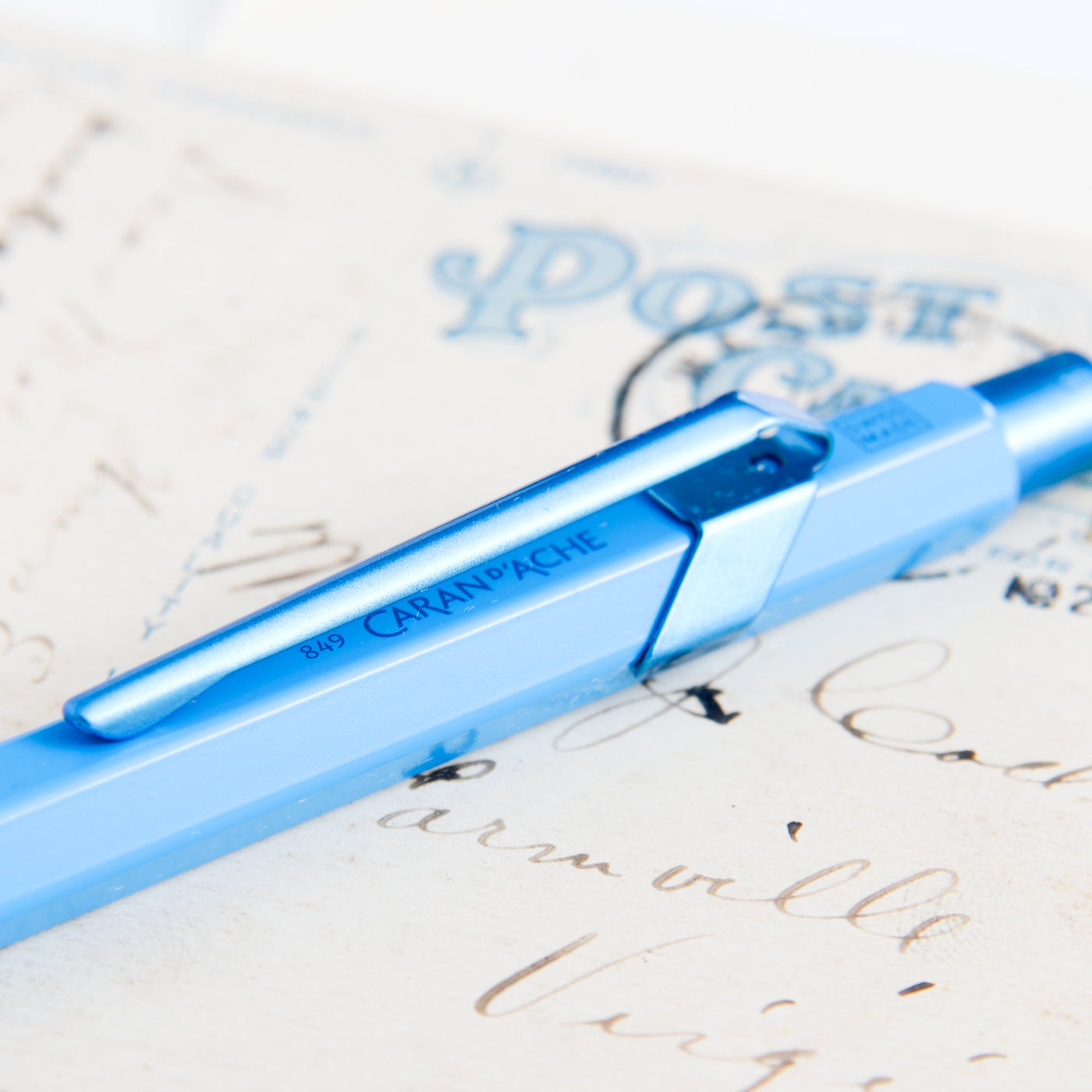 Caran d'Ache 849 Azure Blue Ballpoint Pen Details