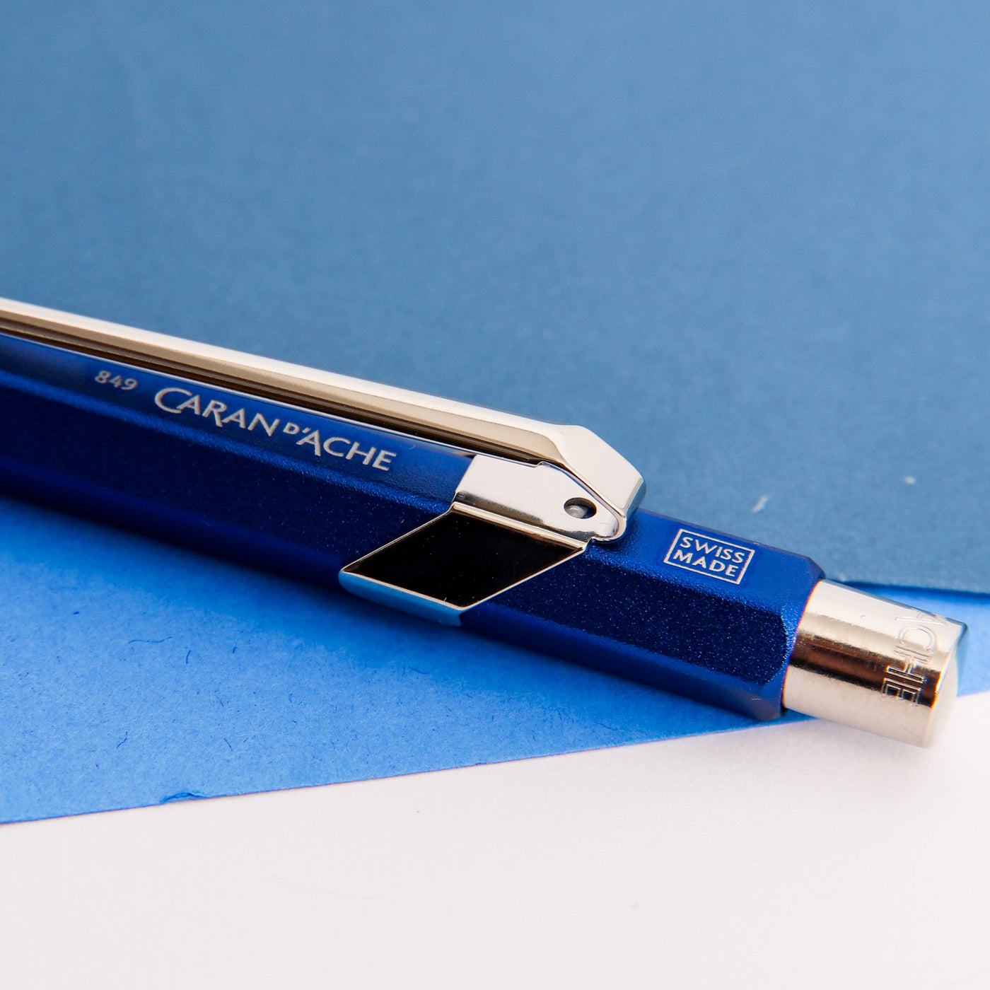 Caran d'Ache 849 Colormat X Blue Ballpoint Pen Silver Clip