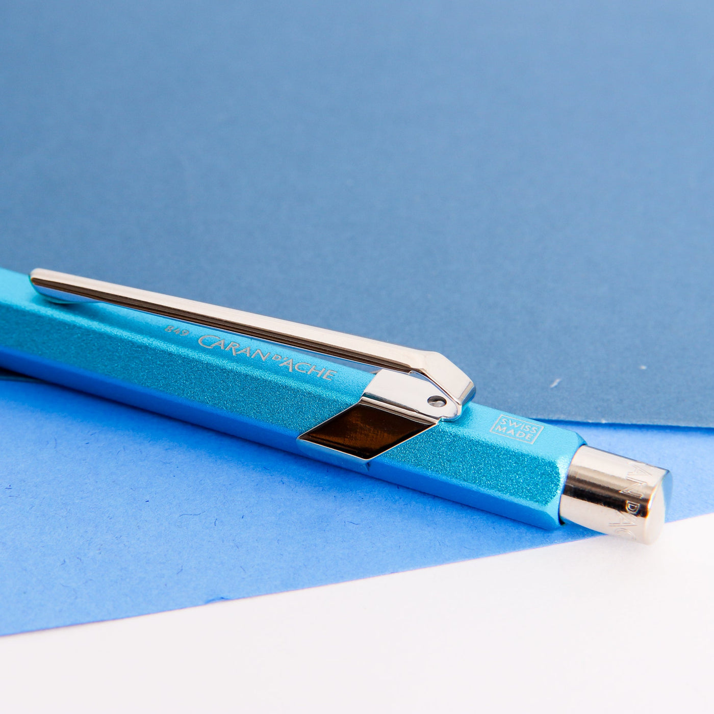 Caran d'Ache 849 Colormat X Turquoise Ballpoint Pen Silver Clip