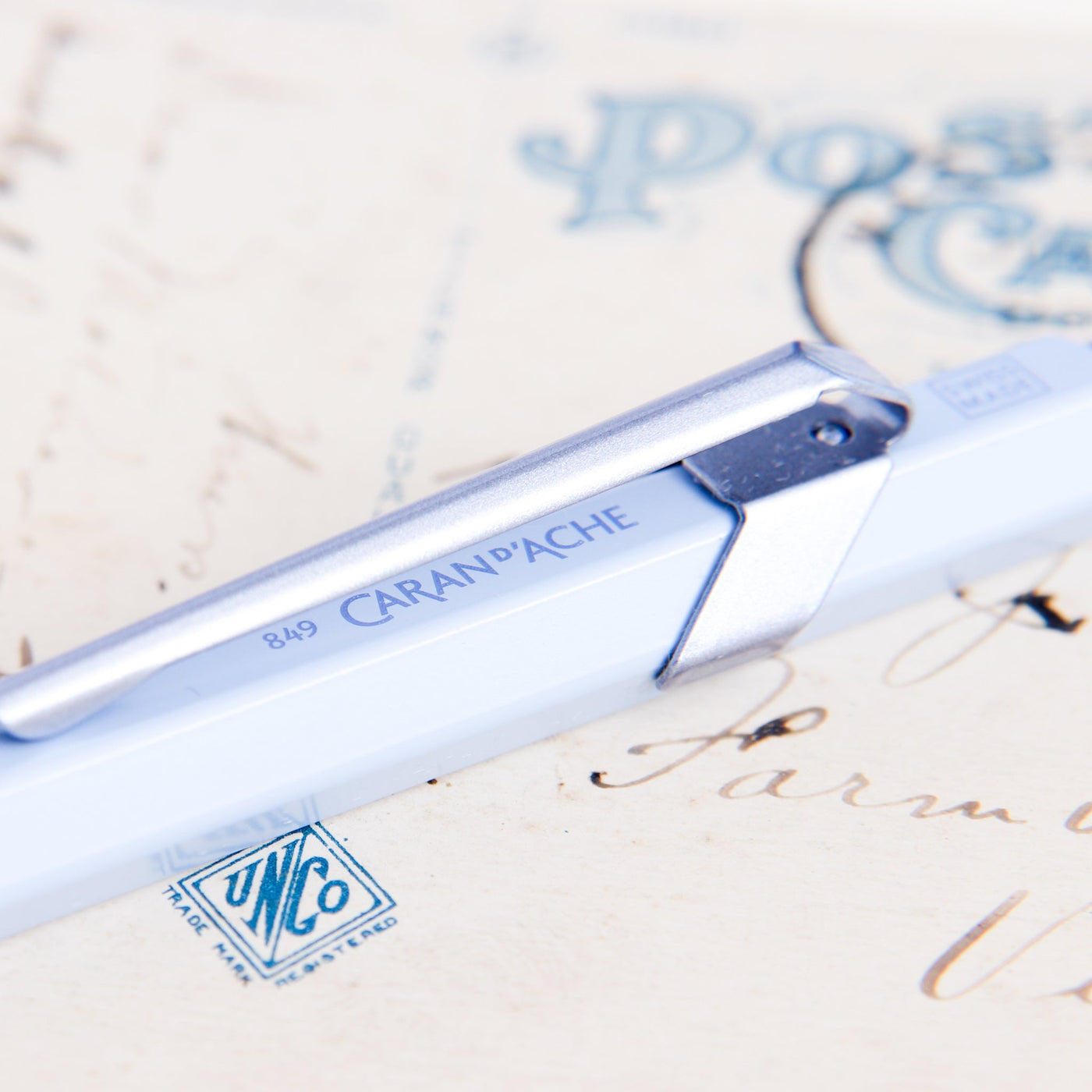 Caran d'Ache 849 Polar Blue Ballpoint Pen Details