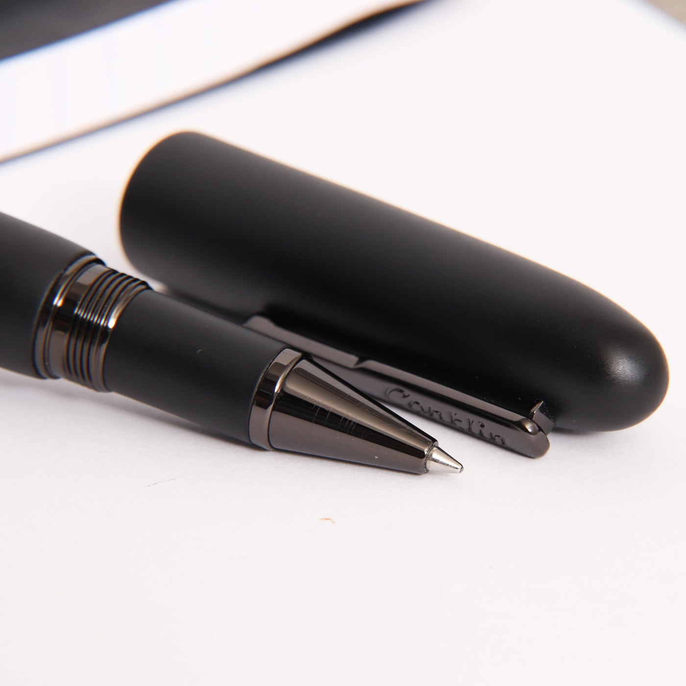 Conklin All American Matte Black & Gunmetal Rollerball Pen Tip Details