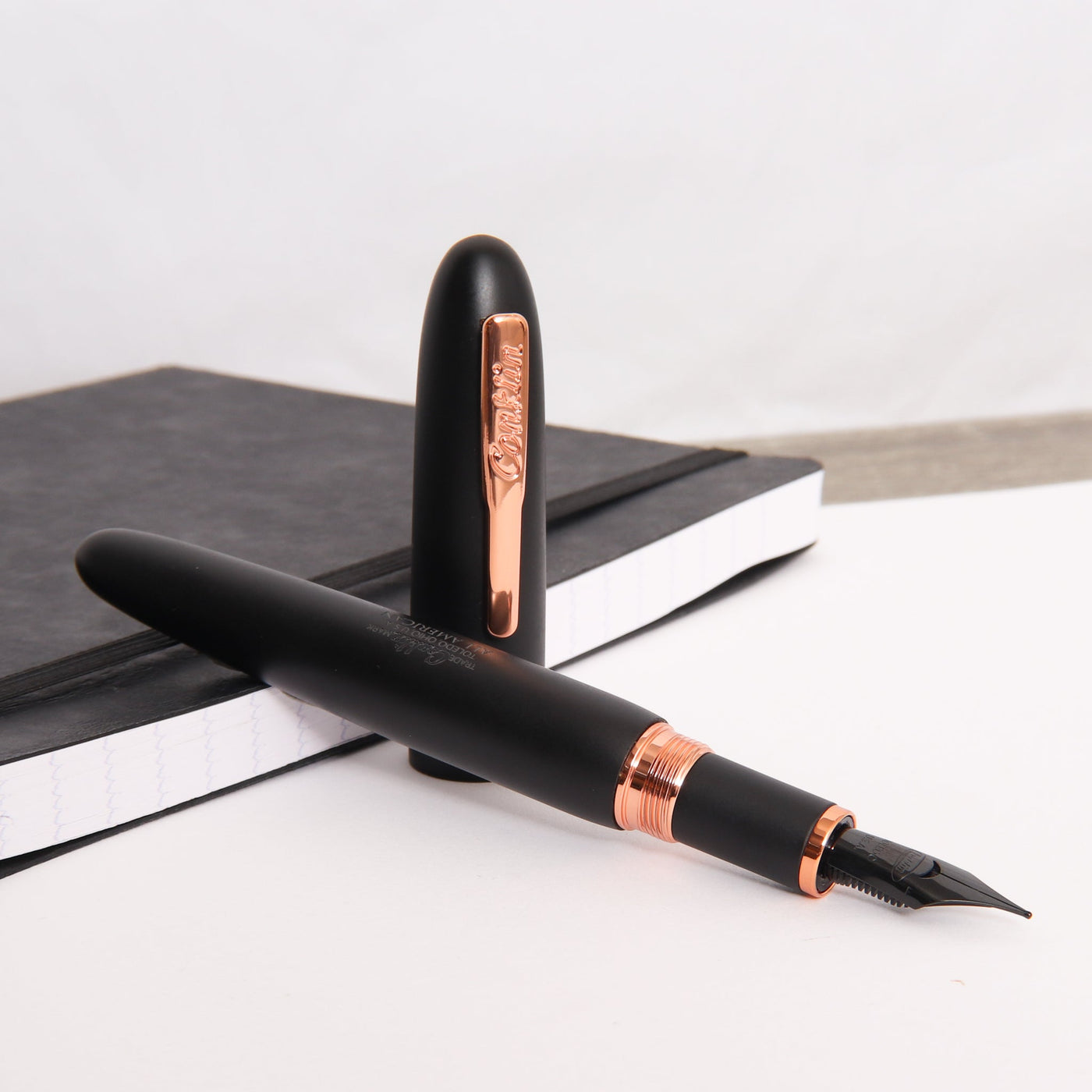 Conklin All American Matte Black & Rose Gold Fountain Pen Uncapped