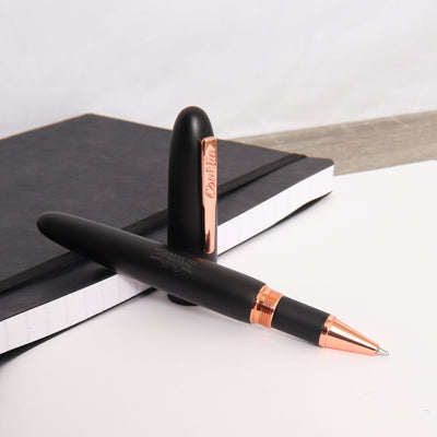 Conklin All American Matte Black & Rose Gold Rollerball Pen Uncapped