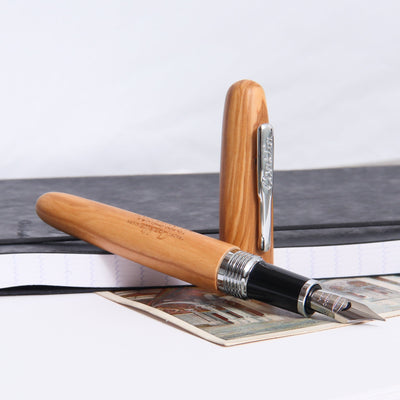 Conklin All American Olive Wood & Chrome Fountain Pen Uncapped