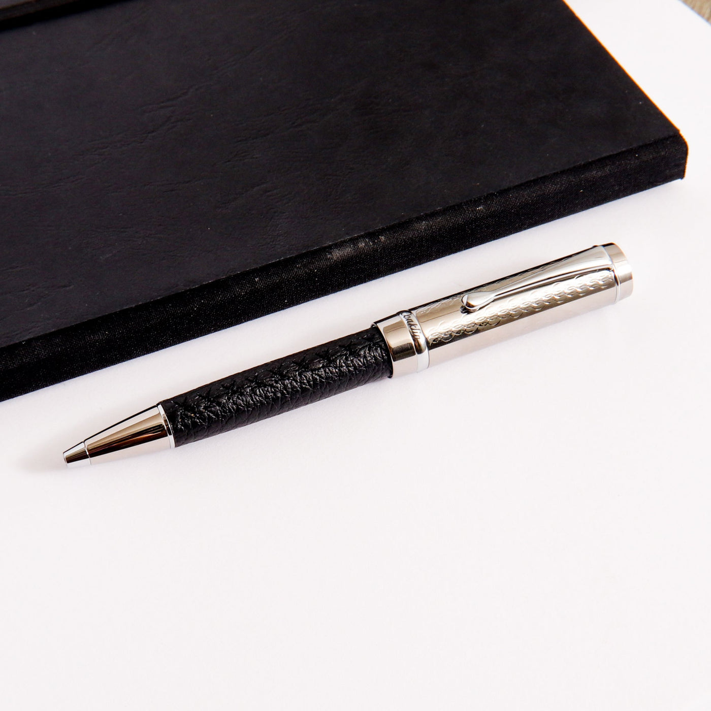 Conklin-Duragraph-Royal-Ballpoint-Pen-Black-Leather-Cross-Stitching