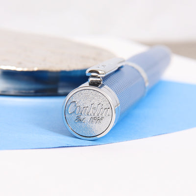 Conklin-Herringbone-Signature-Blue-Fountain-Pen-Logo-On-Cap