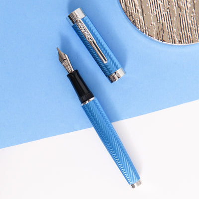 Conklin-Herringbone-Signature-Blue-Fountain-Pen-Metal-Barrel