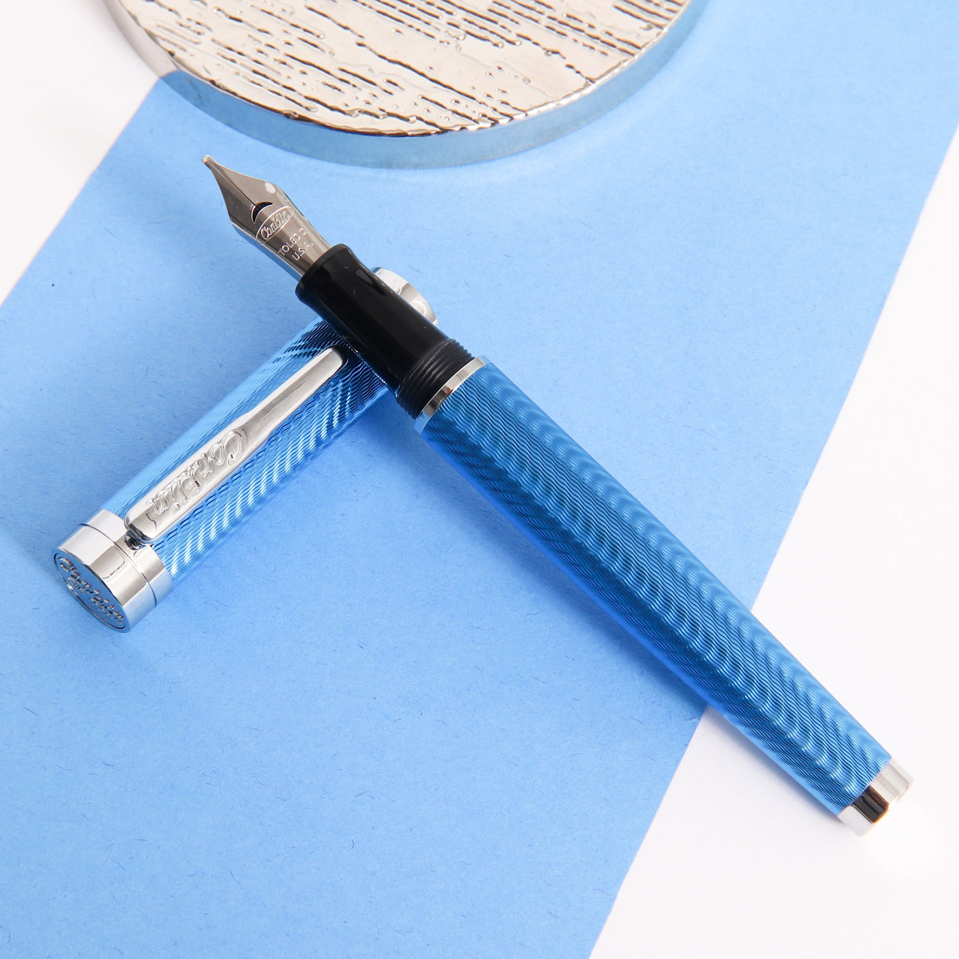 Conklin-Herringbone-Signature-Blue-Fountain-Pen